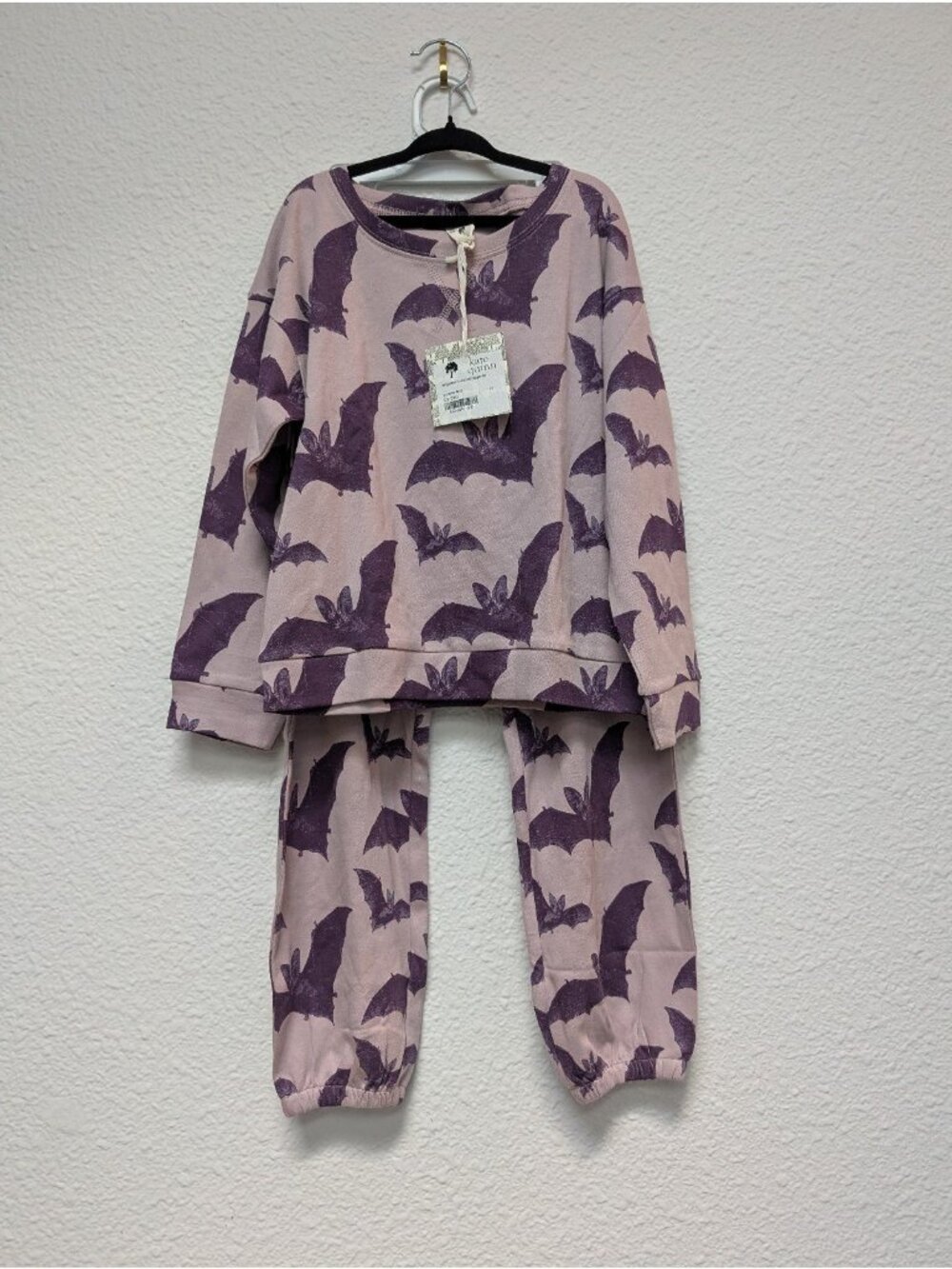 Kate Quinn Organic Cotton Purple Bats 7Y Jogger Set Spooky Halloween Long Sleeve